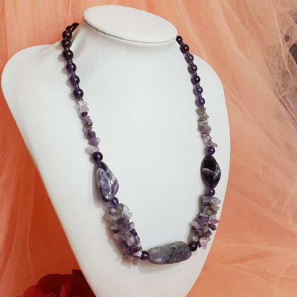 Vintage Amethyst Nugget Beaded Statement Necklace - Picture 4 of 9